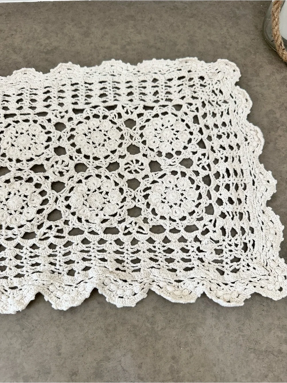Handmade Cotton Crochet Table Runner in White Cream Elegant Dining Accent 28.5”